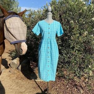 Woman Within Turquoise Plaid Midi Dress Women's Size 14W